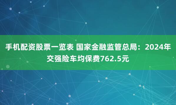 手机配资股票一览表 国家金融监管总局：2024年交强险车均保费762.5元